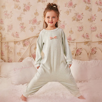 RoseTree childrens one-piece pajamas female spring and autumn girls cotton anti-kick cold thin baby home clothes