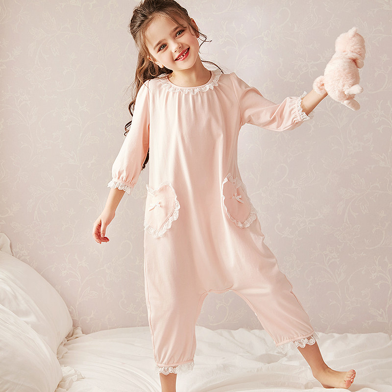 Rosetree children's one-piece pajamas summer thin section princess girls baby air conditioning clothing girls anti-kick home clothing