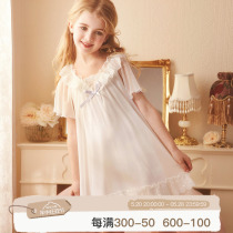 Rosetree girls princess nightgown summer thin ice silk little girl short-sleeved palace style childrens baby pajamas