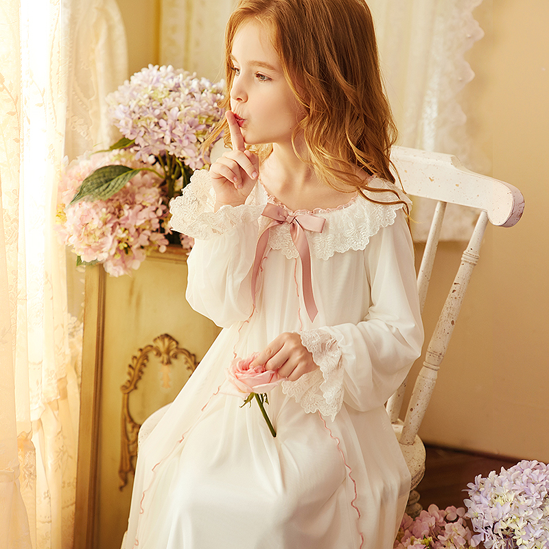 Rosetree Girl Sleeping Dress Spring Autumn Princess Thin cute baby palace girl Long sleeves Child sweet pyjamas