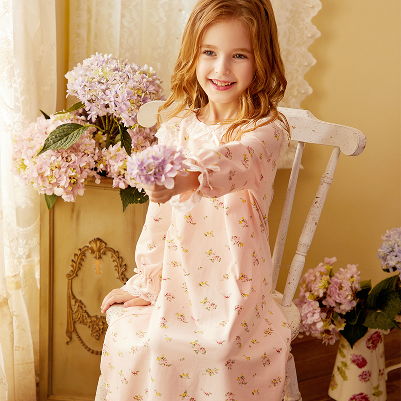 RoseTree Girl Sleeping Dress Spring Autumn Pure Cotton Cute Long Sleeve Thin Princess Girl Summer Baby Parent-child Pyjamas