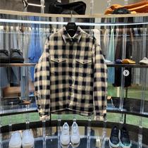 SOLID HOMME high-end mens Korean 24 winter plaid thickened shirt S243SH04554 navy blue