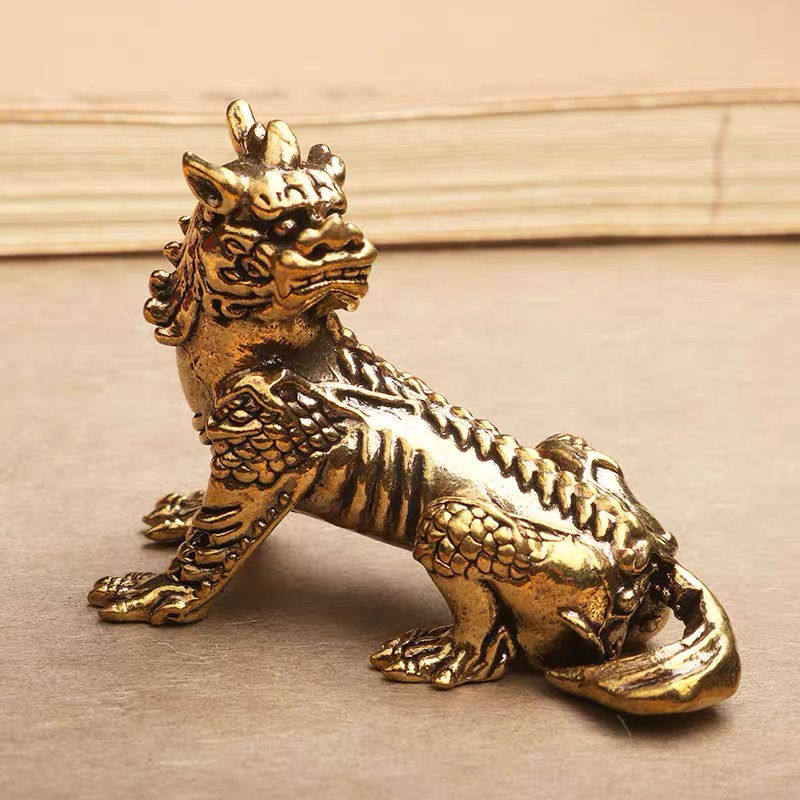 銅制 神獣 諦聴 地蔵王菩薩坐騎 仏壇 置物 美品 仏像 地