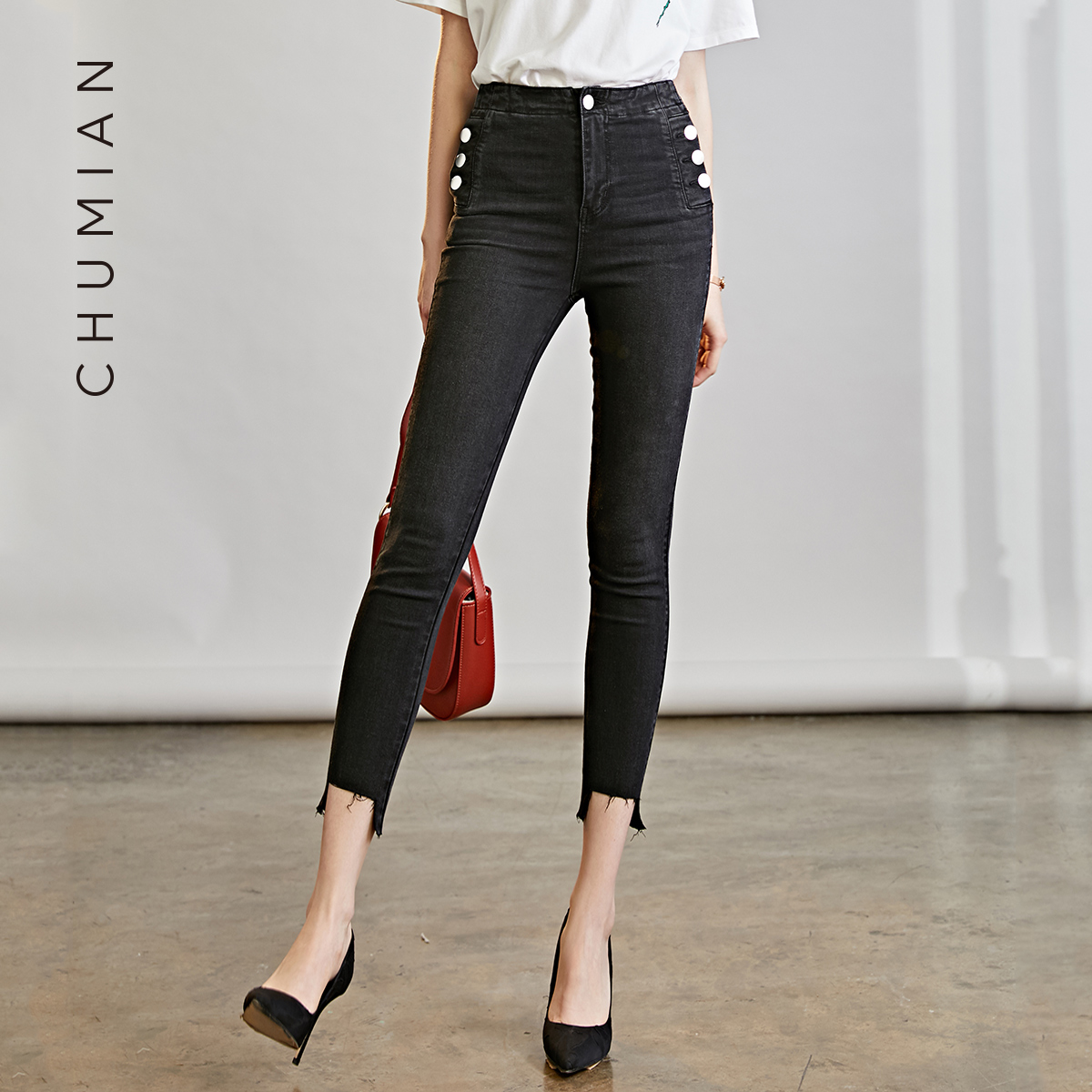 Beginning cotton slim denim trousers pencil pants