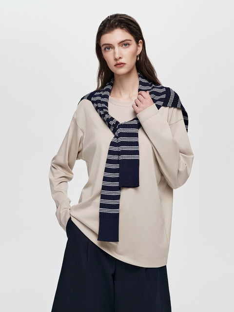 Chumian 7A Long-Staple Cotton White T-Shirt, Loose Long-Sleeve T-Shirt for Women, Winter 25, Pure Cotton Round Neck White Base Shirt for Layering