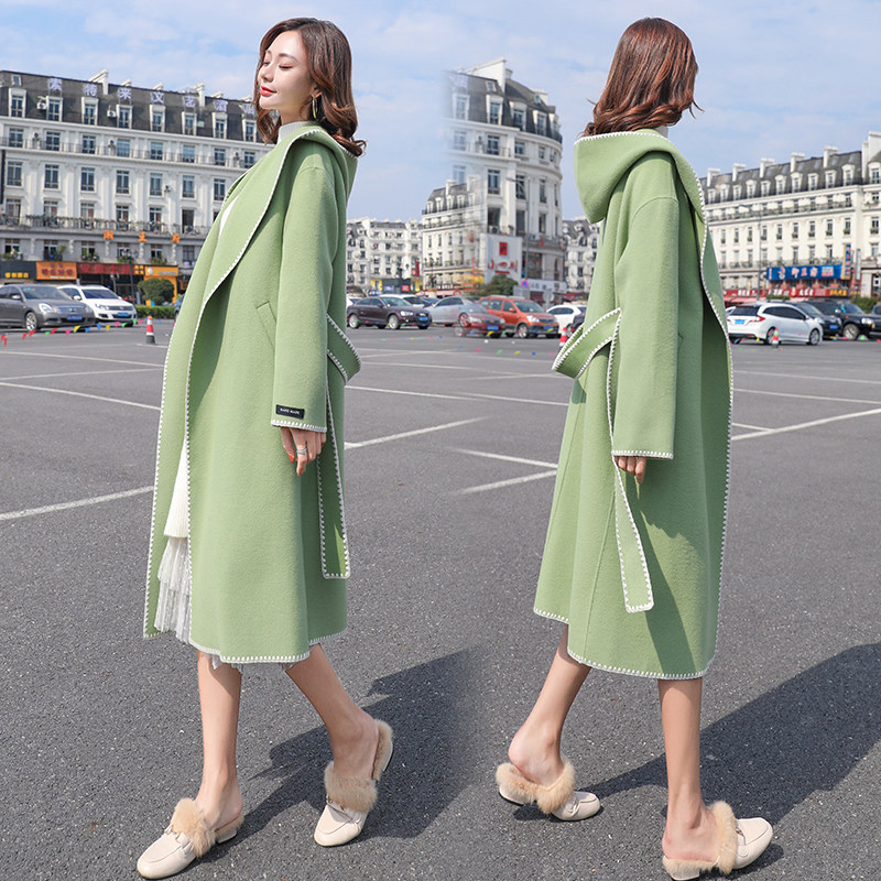 Gestational Maternity dress Pregnant Woman dress Autumn Winter Clothing 2020 Loose Bull Oil Fruit Green Blouse Long Version Over Knee Fur Coat Winter