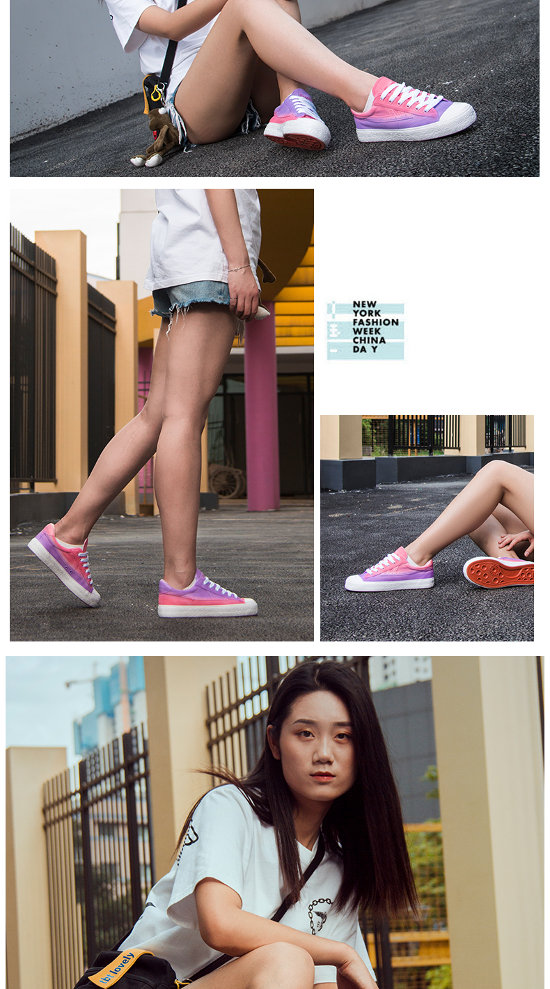 Kéo lại nổ mìn đôi giày vẽ tay gradient loạt 2019 mới thấp giúp phụ nữ giày vải kem giày giày nam giày nữ - Plimsolls jordan trắng xám