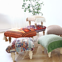 Nordic solid wood home shoe stool light luxury soft low stool fabric bench sofa footrest living room square stool wearing shoe stool