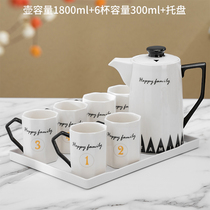 Family cup set Light luxury wind cold water pot Ceramic cold water pot Large capacity Nordic cup Living room water teapot