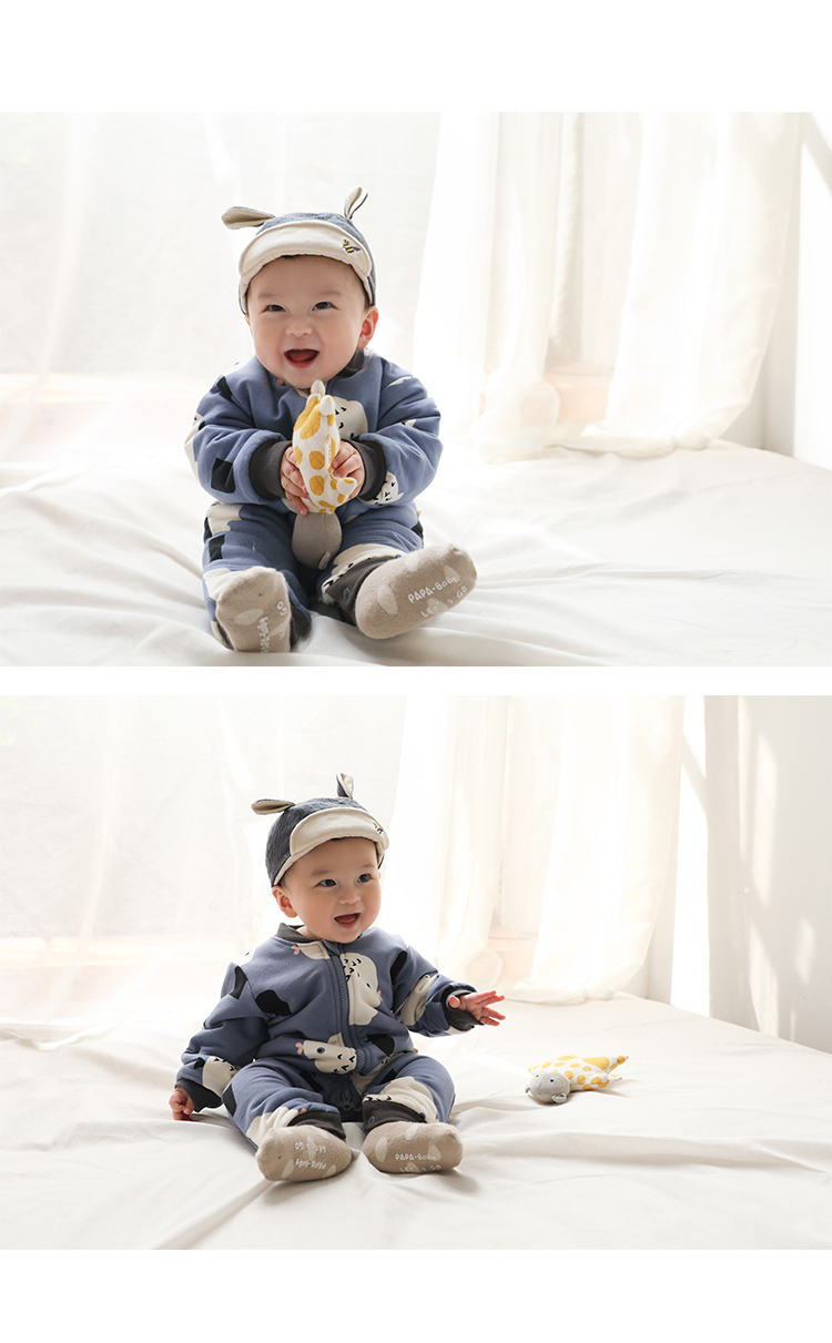 Papa leo núi mùa thu và mùa đông bé trai và trẻ em bên trong bộ jumpsuit bằng da cừu giả bé quần áo romper ấm 0-3 tuổi áo liền quần có tất baby