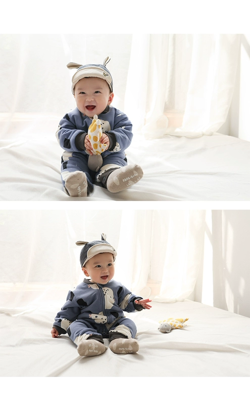 Papa leo núi mùa thu và mùa đông bé trai và trẻ em bên trong bộ jumpsuit bằng da cừu giả bé quần áo romper ấm 0-3 tuổi áo trẻ em