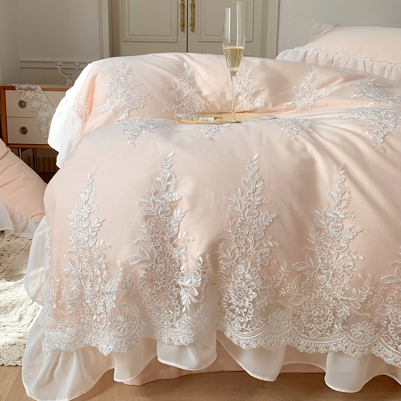 Princess Windlace Lace Lace 140 High Dense Velvet Cotton Pure Cotton Four Pieces Upscale Embroidered style All cotton quilts