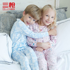 三枪童装内衣套装舒莫代尔女中大童宝宝圆领长袖保暖秋衣秋裤