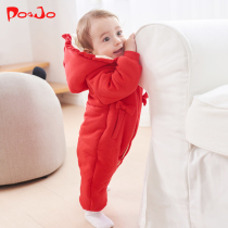 Piduqiao winter clothes baby full moon red clothes jumpsuit baby thick warm out to carry clothes