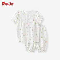 Leather Joe Short Sleeve Suit 0 Summer Girls Clothes 1 Baby Clothes 2 Baby Summer Clothing Shorts 3 Year Old Pure Cotton Summer