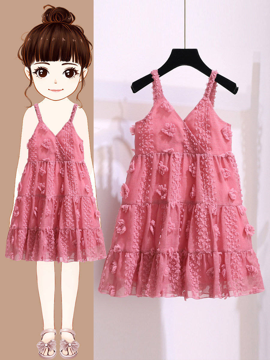 Girls Summer Dress 2023 New thin seaside holiday girl original princess skirt children's hanging dress