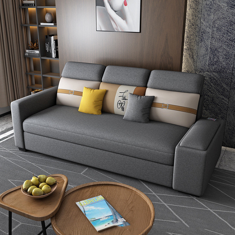 Small family rental sofa bed free of washing tech cloth Latex Folding Living Room Multifunction Telescopic Modern Minimalist