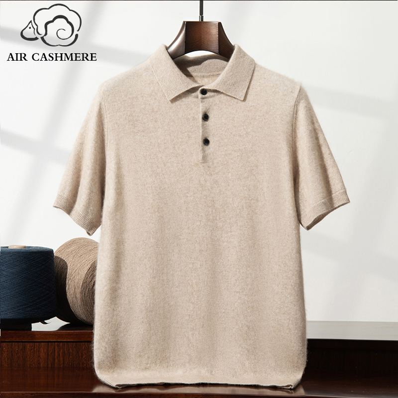 Short-Sleeved Cashmere Sweater Men's Pure Color Lapel Men's Cashmere T-Shirt Half-Sleeved Knitted Polo Shirt 2025 Autumn and Winter New Style