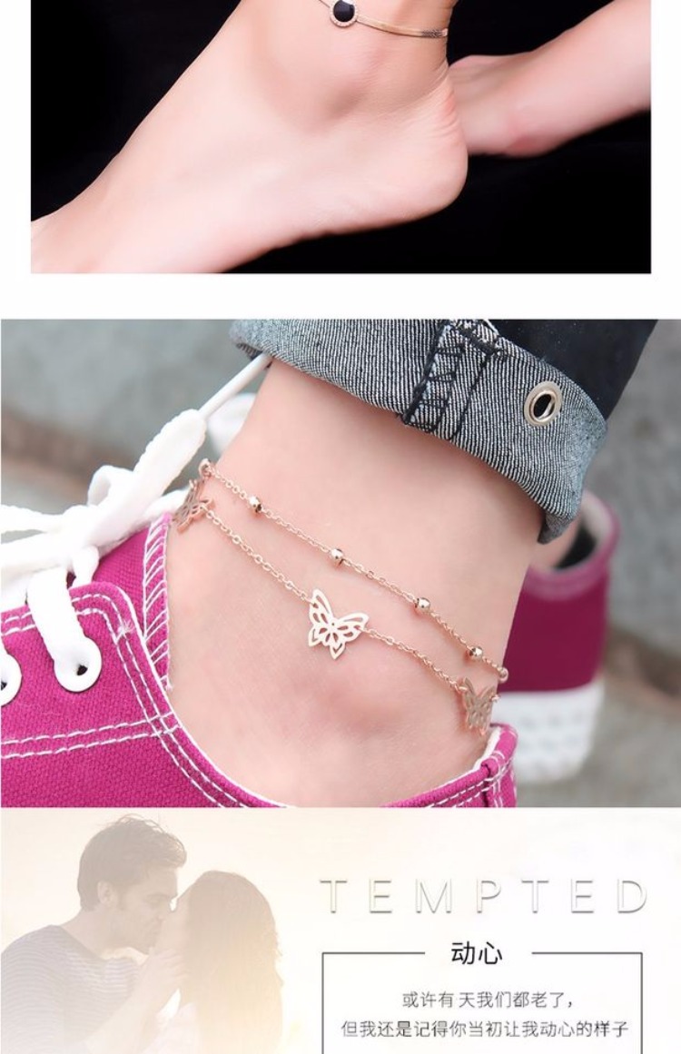 Phiên bản Hàn Quốc mạ vàng hồng 18K màu vàng vòng chân vàng nữ dây đỏ chuông thủy triều cá tính sinh viên thép titan ác thần chống nhỏ - Vòng chân lắc chân đẹp