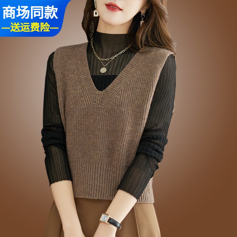 Brand New Outerwear for Petite Women, Wool Vest, Short Style, Autumn and Winter Inner Layer, Knitted Sweater, Cashmere Vest, Sleeveless Jacket