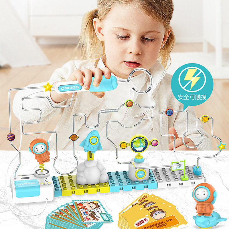 FireWire Shock Electric Touch Maze Concentration Training Children Breakthrough Parent-child Interactive Puzzle Building Blocks Circuit Toys