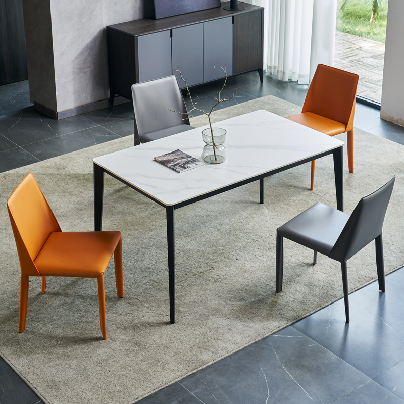 Light extravagant wood Nordic imported bright light rock plate table minimalist modern marble dining table and chairs combined household dining table-Taobao