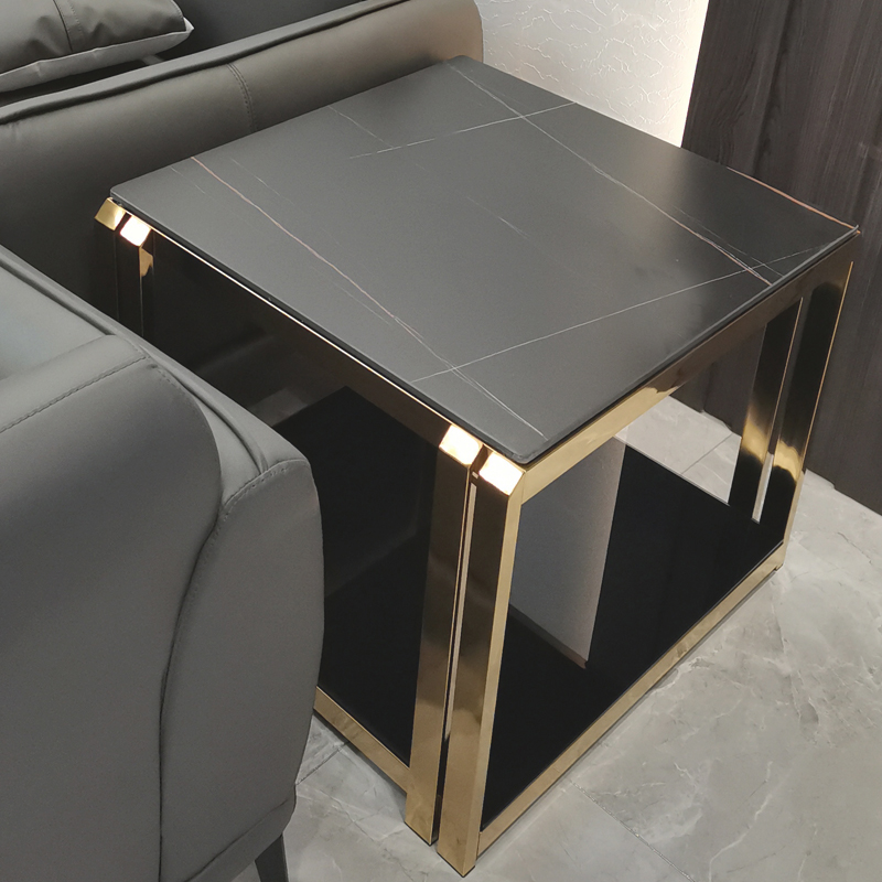 Light luxury wood language Nordic stainless steel marble imported rock slab corner table modern minimalist sofa side cabinet side table coffee table