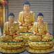 Three Treasures Buddha Statues: Medicine Buddha, Amitabha Buddha, Sakyamuni Buddha, Ananda, Kasyapa, Resin Fiberglass Copper Sculpture Ornaments