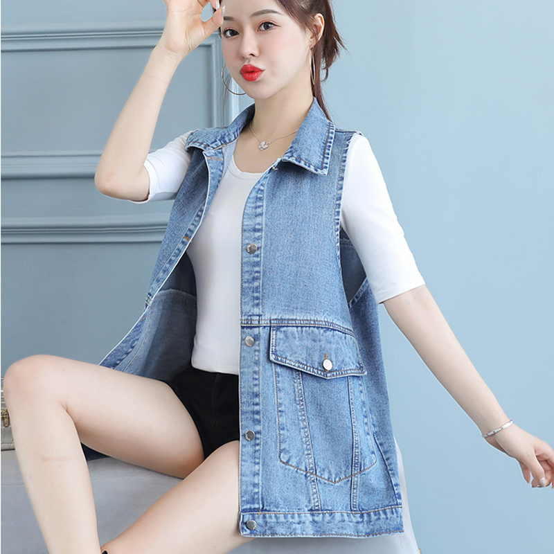Plus-Size Loose Casual Denim Vest for Women 2026 New Spring/Summer Mid-Length Versatile Slimming Outerwear Vest