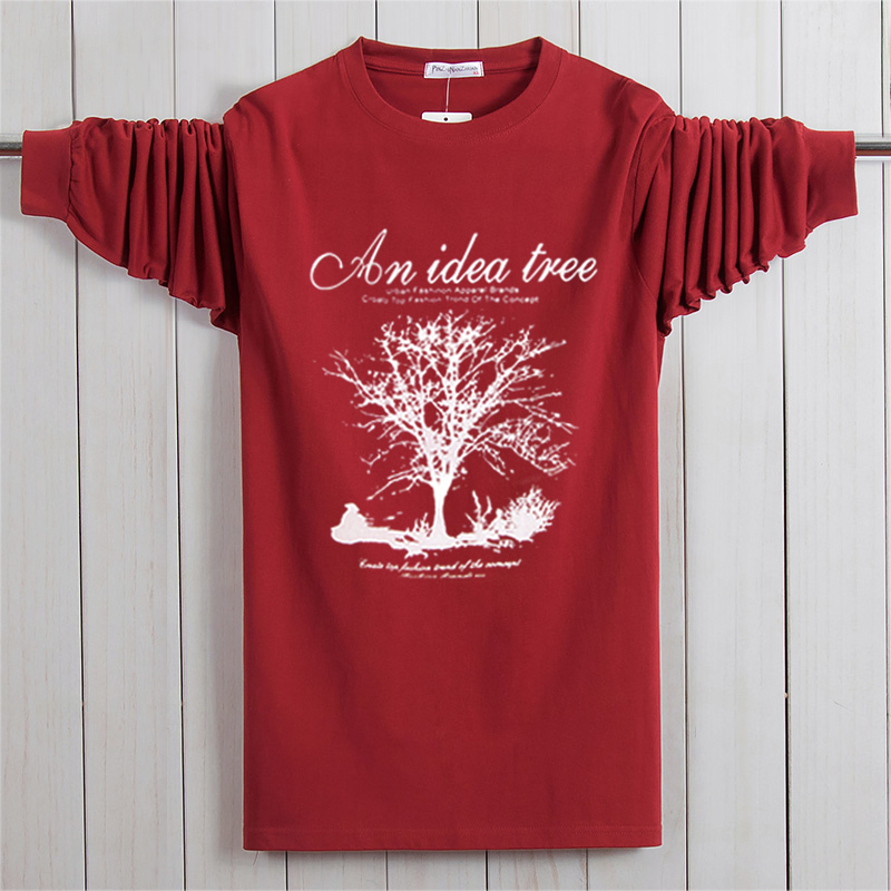 Áo thun dài tay cotton nam mùa xuân nam cổ tròn quần áo mùa thu cộng với phân bón XL áo thun rộng tay áo thun đáy quần giữ nhiệt nam