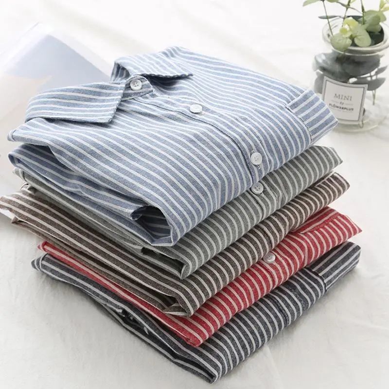 Long-Sleeved Striped Shirt for Women, New Spring and Autumn Style, Slim Fit, Concealing and Slimming, Versatile Casual Pure Cotton Shirt