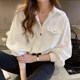 Denim shirt women's spring new college style long-sleeved design niche top fashion student thin white shirt