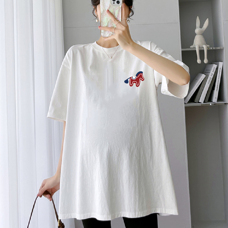 White Pure Cotton Maternity Short-Sleeved T-Shirt Top 2026 New Summer Simple Mid-Length Maternity Wear Loose Large Size