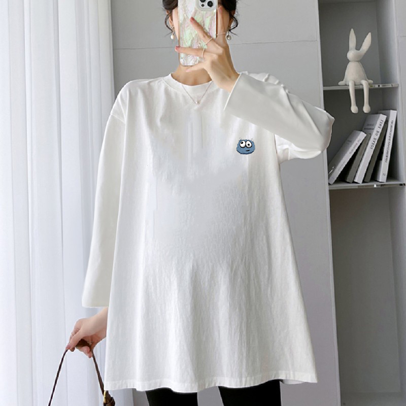 Maternity Tops Spring and Autumn New Style Late Pregnancy Long-Sleeved T-Shirt Large Size Belly-Covering Base Shirt Loose Pure Cotton Top Trendy