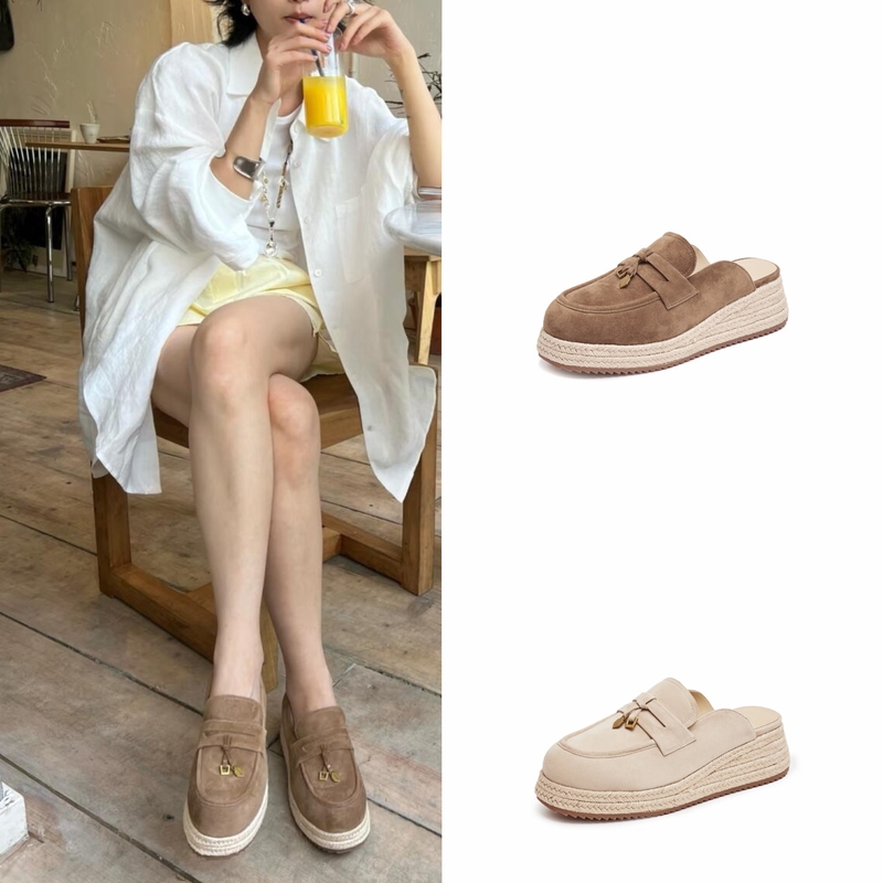Women's Slippers 2026 New Retro Genuine Leather Round Toe Closed-Toe Thick-Soled Height-Increasing Half-Slipper Sandals Fisherman Shoes Women's Shoes
