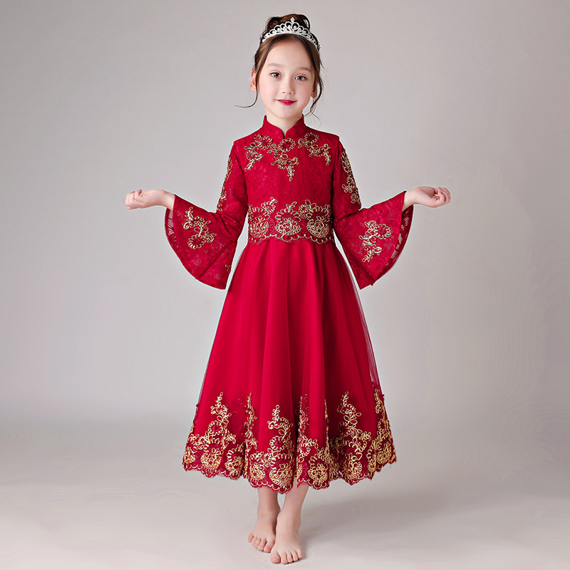 Cho thuê trẻ em chủ nhà váy đỏ cô gái Trung Quốc áo dài tay cô gái váy dài và ngắn - Váy trẻ em chân váy trẻ em 11 tuổi