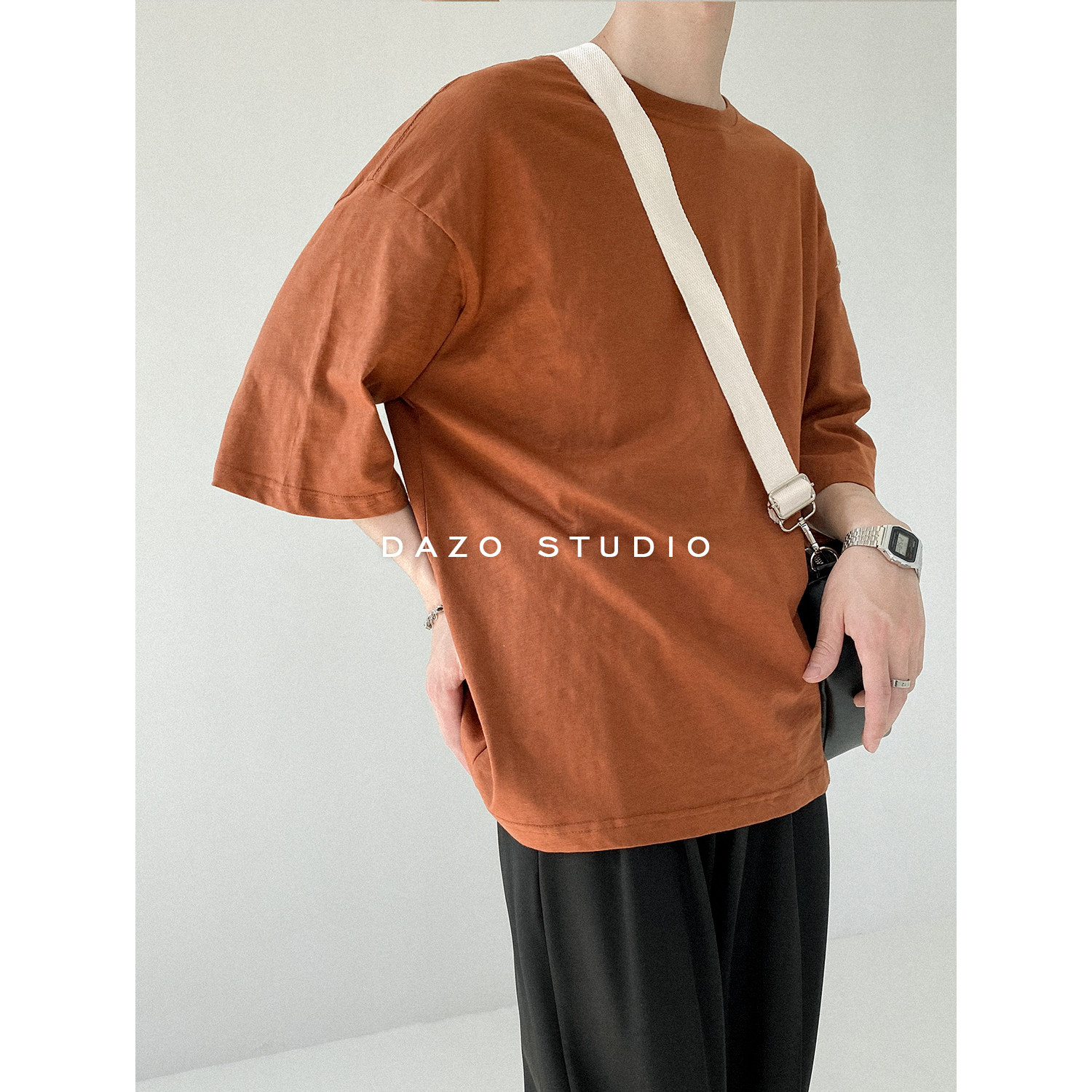 DAZO Texture Bamboo Festival Cotton Pure Tee Male Korean Version Short Sleeve T-shirt Breathable Loose 100 Hitch Sleeve Trendy Bf Lovers