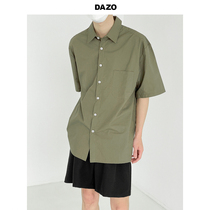 DAZO Retro Port Wind Short Sleeve Shirt Man New Loose Middle Sleeve Shirt Boy Summer Trend 100 lap chic