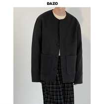 DAZO Autumn Winter Thickening of Maos jacket Male jacket Male Short-style handsome Korean version Trend 100 lapped for no collar jacket loose