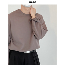 DAZO round collar long sleeve T-shirt mens spring pure color beat bottom shirt loose 100 hitch Han version Chauded blouses pure cotton
