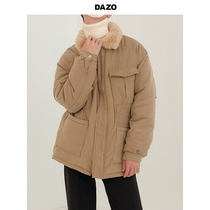 DAZO Multi-pocket cotton clothes Male retro port Wind wool collar cotton jacket South Korea East gate handsome Thickened Winter Clothing