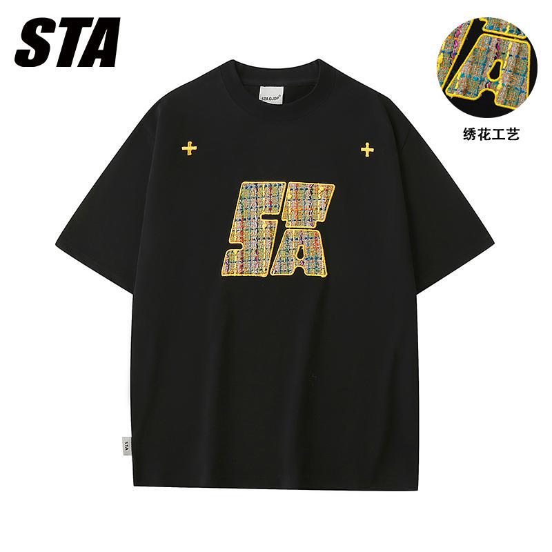 Sta Gjdp New Trendy Brand T-Shirt with Embroidery, Loose Fit, Heavy Cotton, Short-Sleeved, Couple's Half-Sleeve, Unisex Summer Top