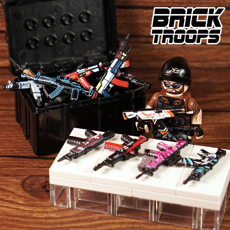 Le Yile bricktroops 3rd party minifigures accessories UV printing toy guns gun skins