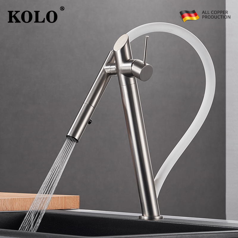 Kolo Italian-Style All-Copper Kitchen Faucet Hot and Cold Water Household Splash-Proof Swivel Magnetic Modern Minimalist Brushed Nickel Kolo Italian-Style All-Copper Kitchen Faucet Hot and Cold Water Household Splash-Proof Swivel Magnetic Modern Minimalist Brushed Nickel