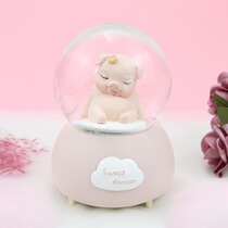Creative lantern automatic snow flower dream huddling pig glass crystal ball music box girl childrens birthday gift