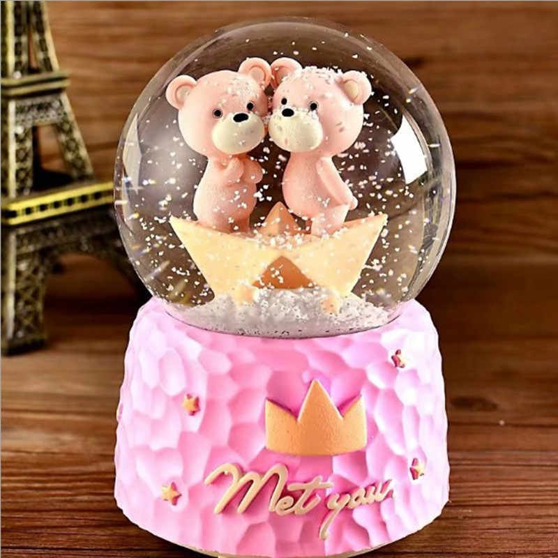 Creative lantern floating snowflake bear boat glass crystal ball music box ornaments send girls children's birthday gifts