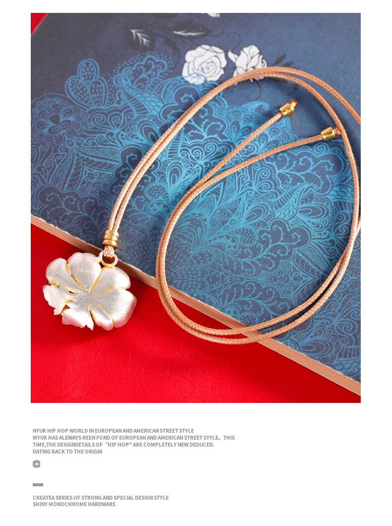 товар из китая 轻奢国风足银9999牡丹花项链女珐琅彩民族风纯银吊坠长款毛衣链