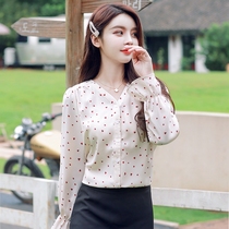 9553 Autumn New Polo point chiffon shirt female design sense niche light mature shirt early autumn long sleeve floral top