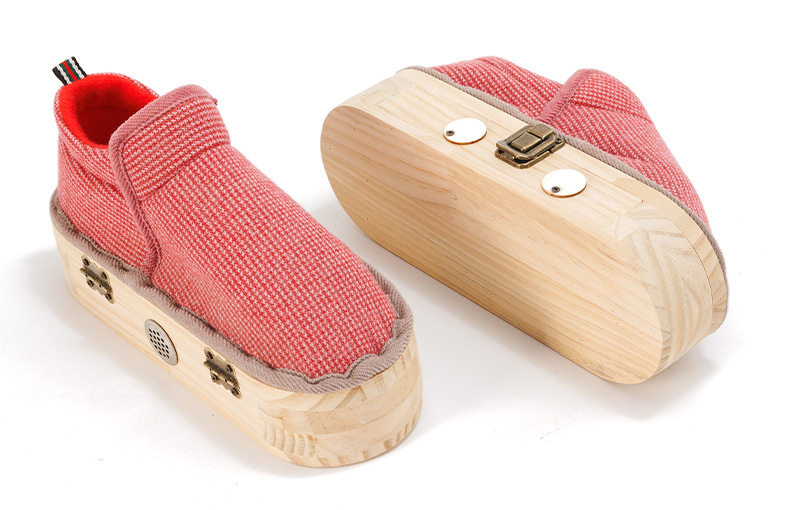 Solid Wood Moxibustion Shoes Wearable Foot Warmer Moxa Box for Home Foot Care Brown Winter Style quality and texture