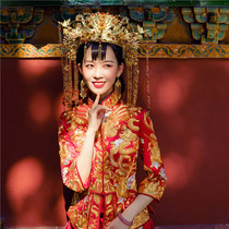 Huafen wedding dress Golden Dragon Golden Phoenix Dragon and Phoenix gown traditional Chinese wedding dress handmade gold embroidery Chao embroidery